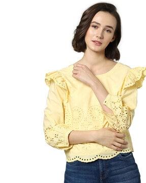 round-neck slim fit lace top