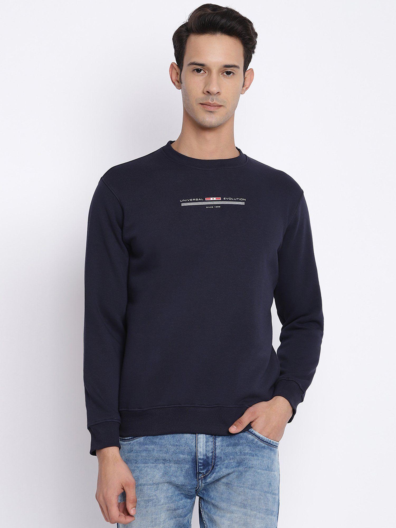 round neck solid navy blue casual sweatshirt