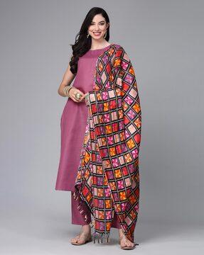 round-neck straight kurta set with dupatta