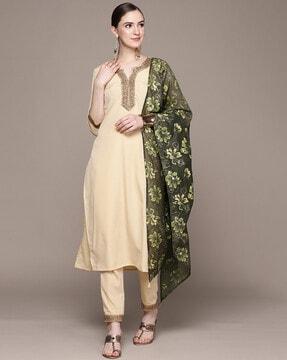 round-neck straight kurta set