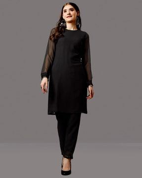 round-neck straight kurta set