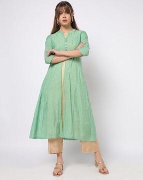 round-neck straight kurta with embroidered jacket