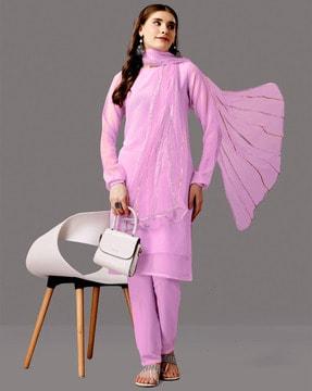 round-neck straight kurta with pants & dupatta