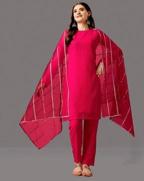 round-neck straight kurta with pants & dupatta