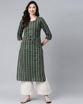 round-neck straight kurta with tassels