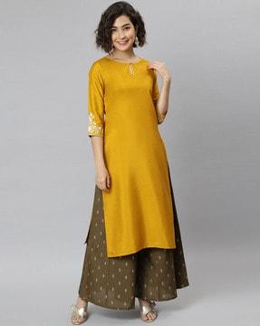 round-neck straight kurta