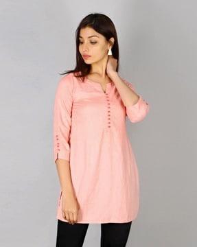 round-neck straight kurti with button accents