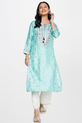 round neck straight women's kurta - aqua