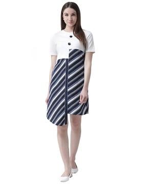 round neck striped a-line dress