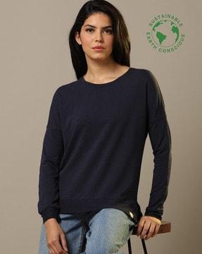 round-neck sweater with drop-shoulder sleeves