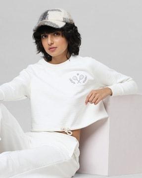 round-neck sweatshirt with embroidery accent