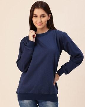 round-neck sweatshirt with ribbed hemline
