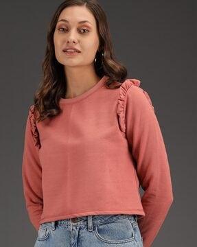 round-neck sweatshirt with ruffles