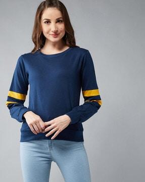 round neck sweatshirt with striped detail