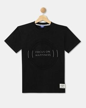 round-neck t-shirt with embossed text