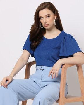 round-neck t-shirt with flutter sleeves