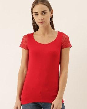 round neck t-shirt with lace detail
