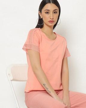 round-neck t-shirt with lace insert