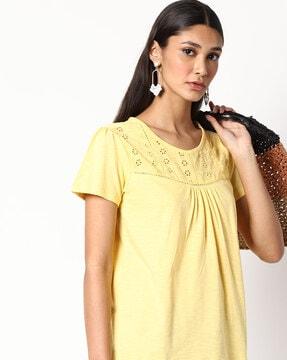 round-neck t-shirt with lace inserts