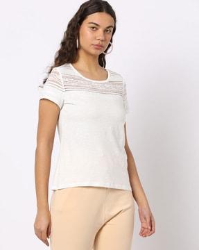 round-neck t-shirt with lace panel