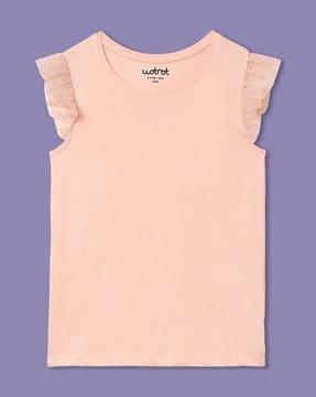 round-neck t-shirt with ruffled sleeves