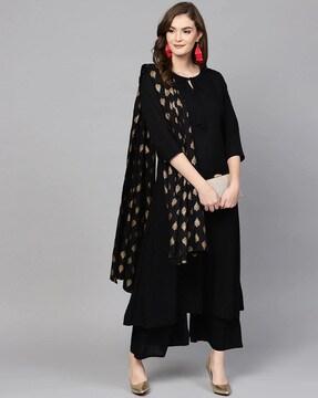 round-neck tie-up anarkali kurta set