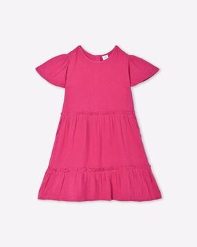 round-neck tiered dress with ruffles