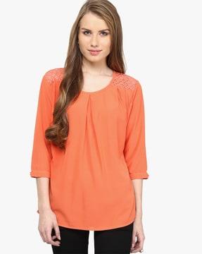 round-neck top with back lace yoke