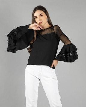 round-neck top with bell sleeve