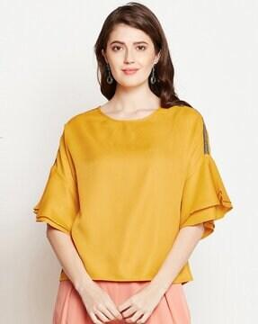 round-neck top with bell sleeves