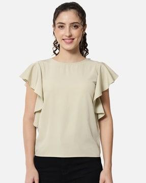 round-neck top with bell sleeves