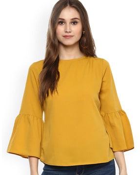 round-neck top with bell sleeves