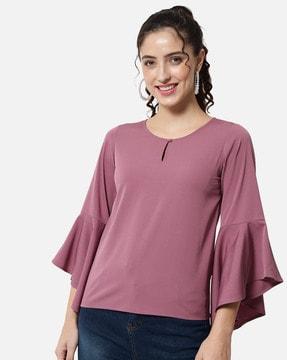 round-neck top with bell sleeves