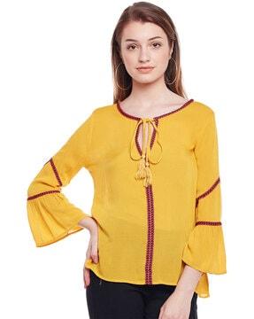 round-neck top with bell-sleeves