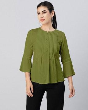 round-neck top with bell sleeves