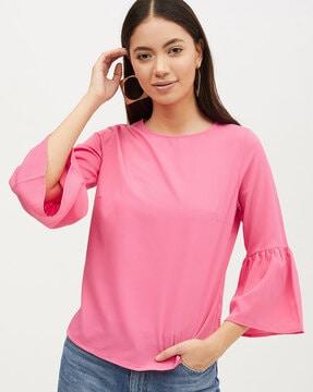 round-neck top with bell sleeves