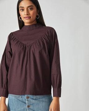 round-neck top with bishop-sleeves