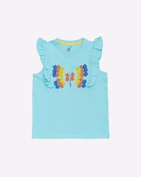 round-neck top with butterfly accent
