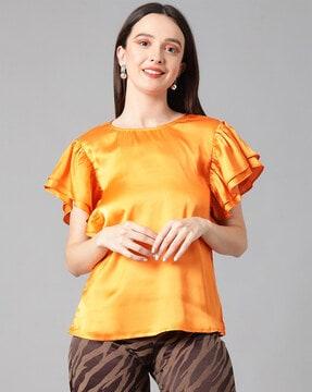 round-neck top with butterfly sleeves