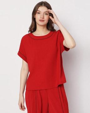 round-neck top with buttoned sleeves