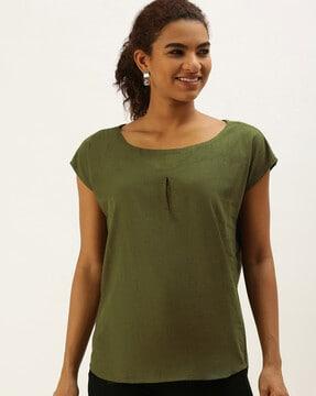 round-neck top with cap sleeves