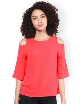 round-neck top with cold-shoulder sleeves