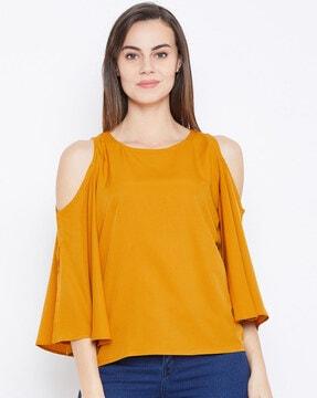 round-neck top with cold-shoulder sleeves