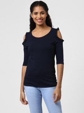 round-neck top with cold-shoulder