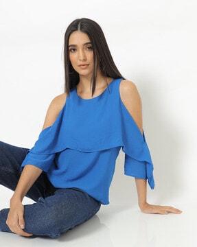 round-neck top with cold shoulders