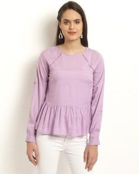 round-neck top with cuffed sleeves