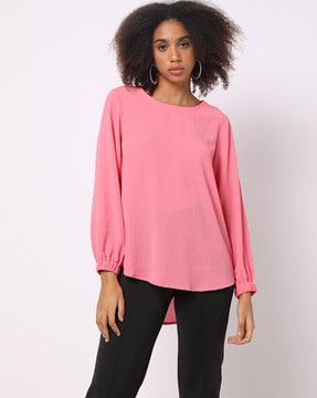 round-neck top with cuffed sleeves