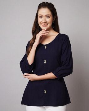 round-neck top with cuffed sleeves