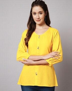 round-neck top with cuffed sleeves
