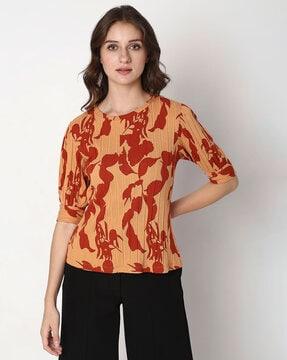 round-neck top with cuffed-sleeves